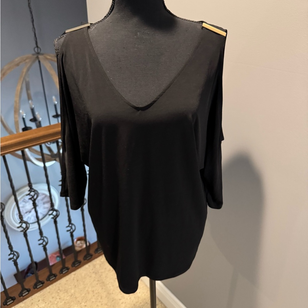 INC International Concepts Black V-Neck Blouse